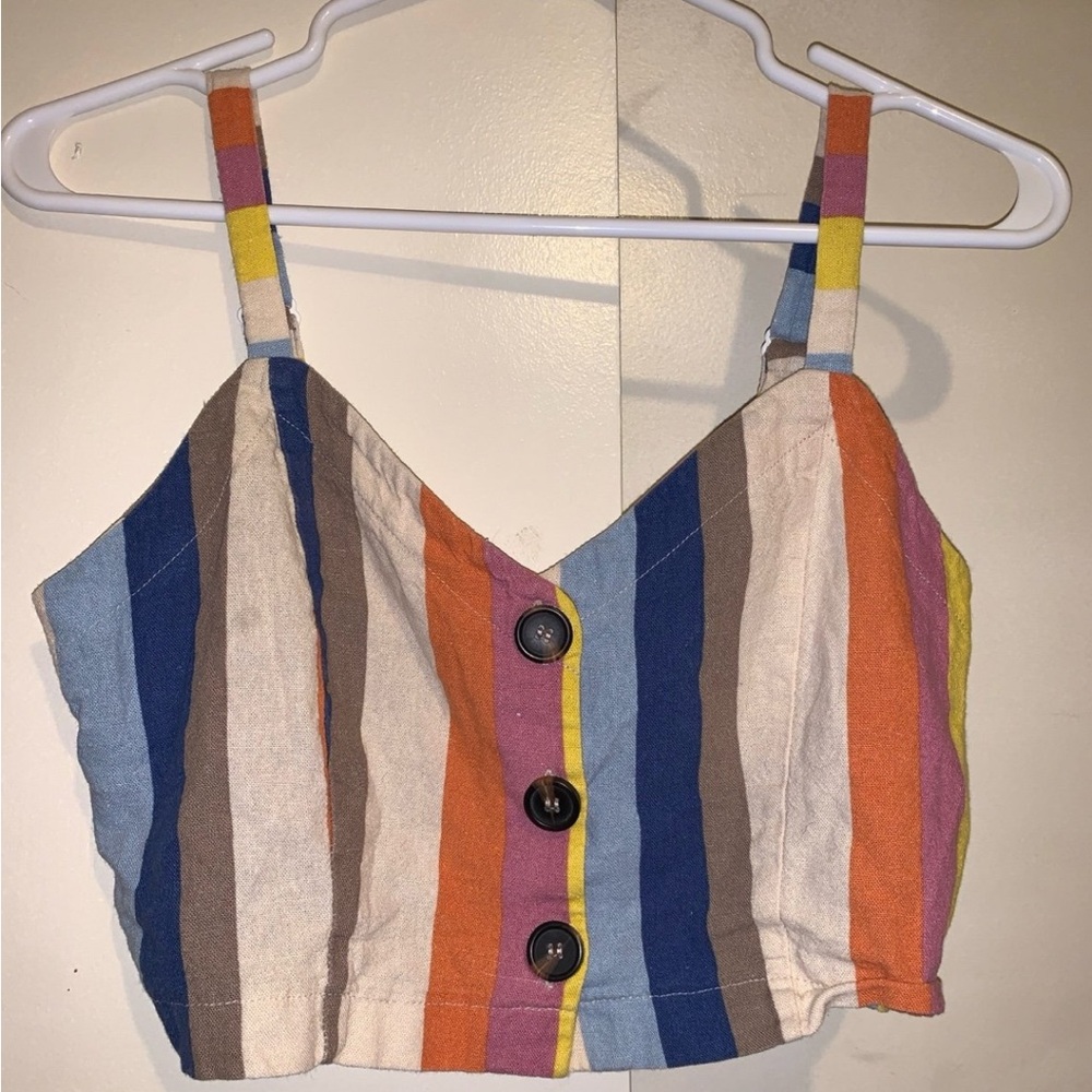 Papaya Multicolor Striped Button-Front Crop Top